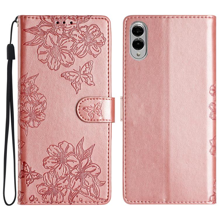 Cherry Blossom Butterfly Skin Feel Embossed PU Phone Case, For Samsung Galaxy S25 Edge 5G, For Samsung Galaxy S25 5G, For Samsung Galaxy S25+ 5G