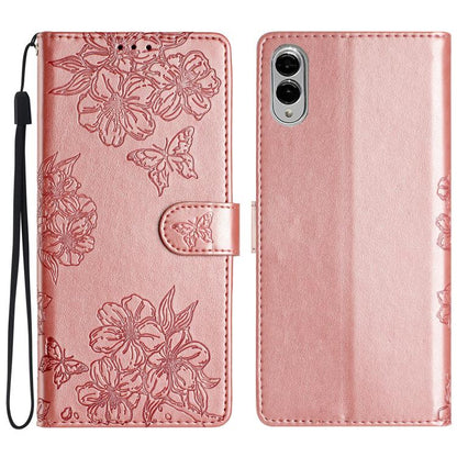 Cherry Blossom Butterfly Skin Feel Embossed PU Phone Case, For Samsung Galaxy S25 Edge 5G, For Samsung Galaxy S25 5G, For Samsung Galaxy S25+ 5G