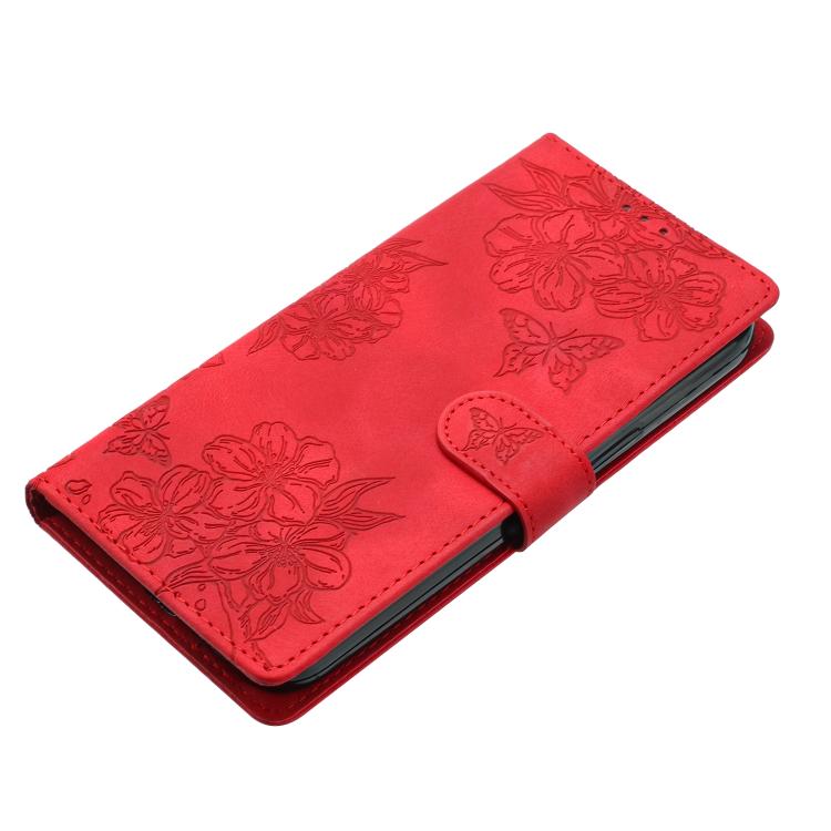 Cherry Blossom Butterfly Skin Feel Embossed PU Phone Case, For Samsung Galaxy S26 Edge 5G, For Samsung Galaxy S26 Ultra 5G, For Samsung Galaxy S26 5G