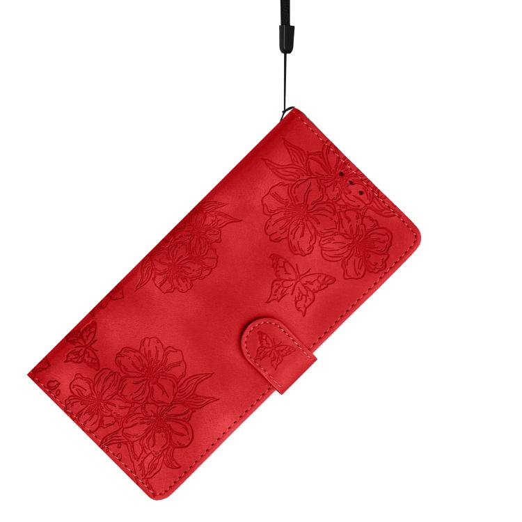 Cherry Blossom Butterfly Skin Feel Embossed PU Phone Case, For Samsung Galaxy S26 Edge 5G, For Samsung Galaxy S26 Ultra 5G, For Samsung Galaxy S26 5G