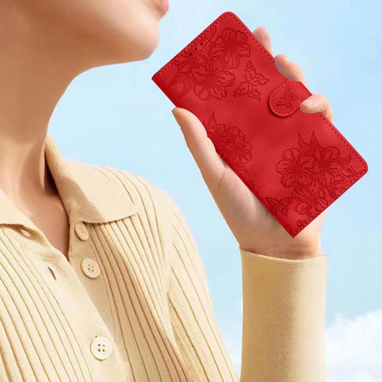 Cherry Blossom Butterfly Skin Feel Embossed PU Phone Case, For Samsung Galaxy S26 Edge 5G, For Samsung Galaxy S26 Ultra 5G, For Samsung Galaxy S26 5G