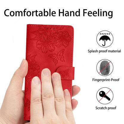 Cherry Blossom Butterfly Skin Feel Embossed PU Phone Case, For Samsung Galaxy S26 Edge 5G, For Samsung Galaxy S26 Ultra 5G, For Samsung Galaxy S26 5G