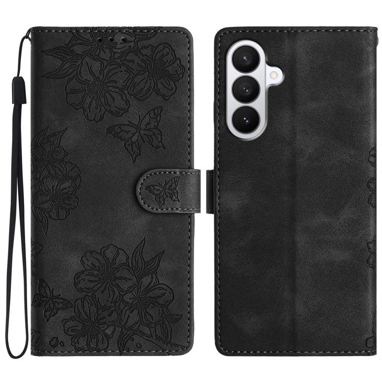 Cherry Blossom Butterfly Skin Feel Embossed PU Phone Case, For Samsung Galaxy S26 Edge 5G, For Samsung Galaxy S26 Ultra 5G, For Samsung Galaxy S26 5G