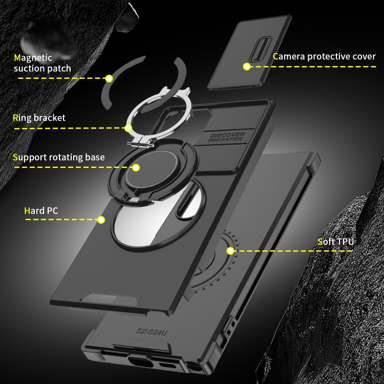 Sliding Camshield Ring Holder Phone Case, For Samsung Galaxy S24 FE 5G, For Samsung Galaxy S24 Ultra 5G, For Samsung Galaxy S24+ 5G, For Samsung Galaxy S24 5G