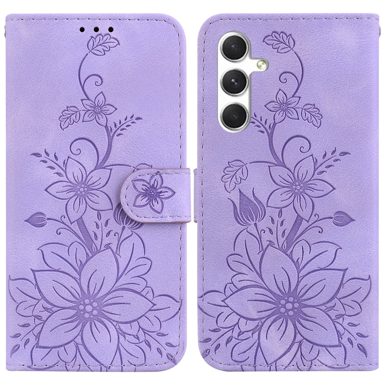 Lily Embossed Leather Phone Case, For Samsung Galaxy S25+ 5G, For Samsung Galaxy S25 Ultra 5G, For Samsung Galaxy S24 FE 5G