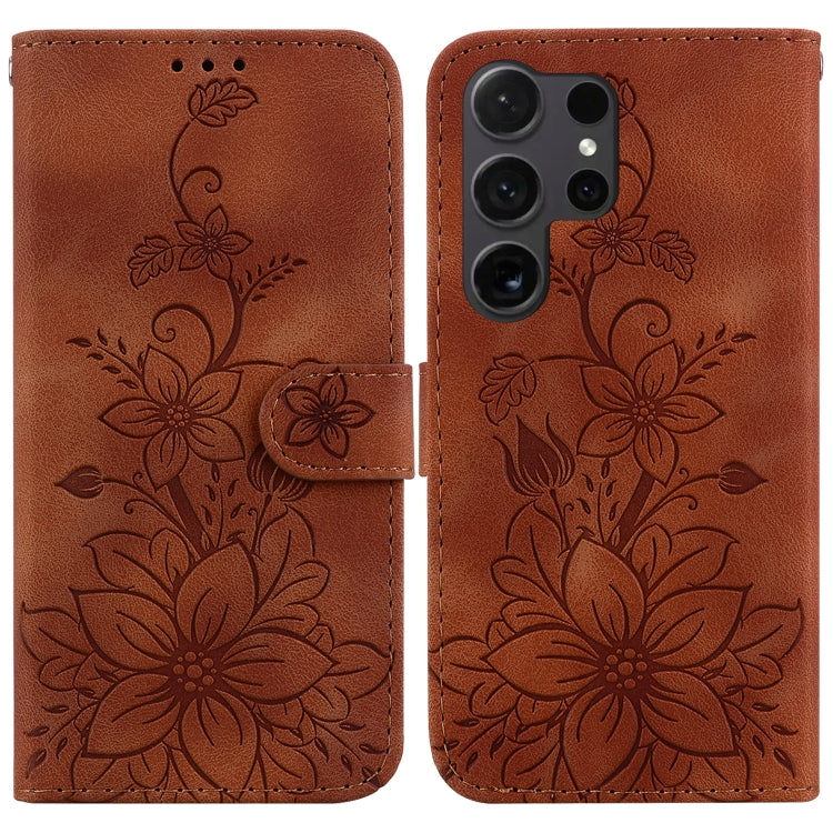 Lily Embossed Leather Phone Case, For Samsung Galaxy S25+ 5G, For Samsung Galaxy S25 Ultra 5G, For Samsung Galaxy S24 FE 5G