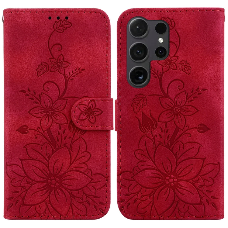Lily Embossed Leather Phone Case, For Samsung Galaxy S25+ 5G, For Samsung Galaxy S25 Ultra 5G, For Samsung Galaxy S24 FE 5G