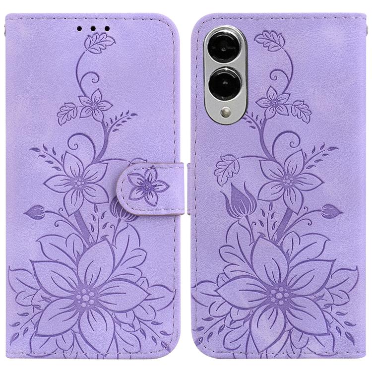 Lily Embossed Leather Phone Case, For Samsung Galaxy S25 FE 5G, For Samsung Galaxy S25 Edge 5G, For Samsung Galaxy S25 5G, For Samsung Galaxy S25+ 5G