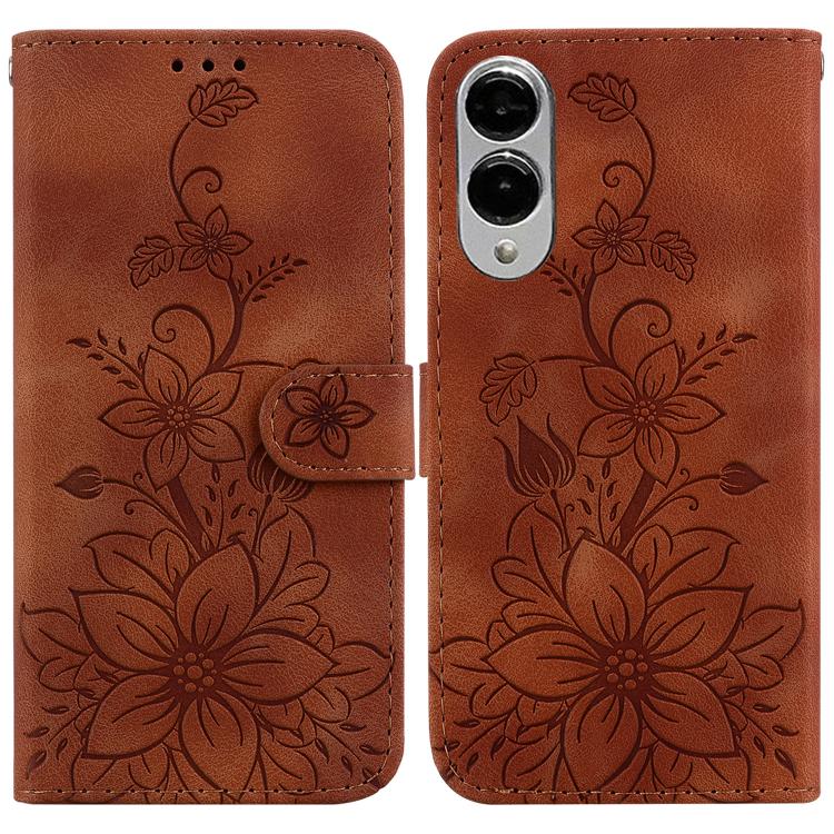 Lily Embossed Leather Phone Case, For Samsung Galaxy S26 5G, For Samsung Galaxy S25 FE 5G, For Samsung Galaxy S25 Edge 5G, For Samsung Galaxy S25 5G