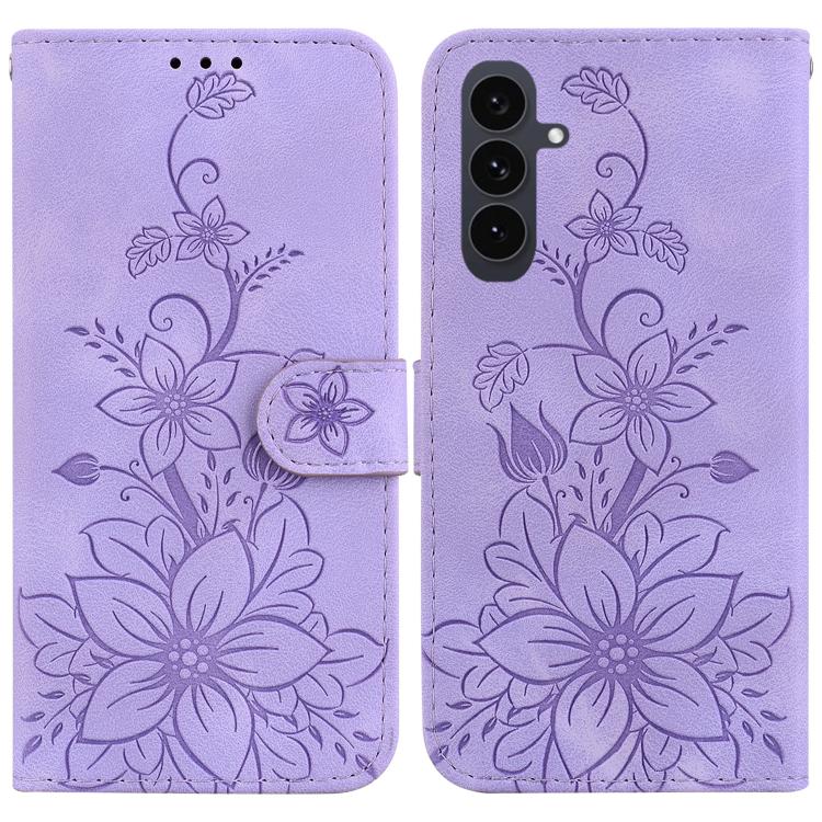 Lily Embossed Leather Phone Case, For Samsung Galaxy S25 FE 5G, For Samsung Galaxy S25 Edge 5G, For Samsung Galaxy S25 5G, For Samsung Galaxy S25+ 5G