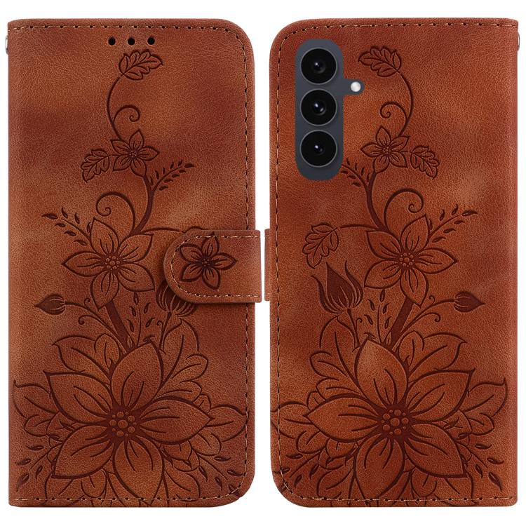 Lily Embossed Leather Phone Case, For Samsung Galaxy S25 FE 5G, For Samsung Galaxy S25 Edge 5G, For Samsung Galaxy S25 5G, For Samsung Galaxy S25+ 5G