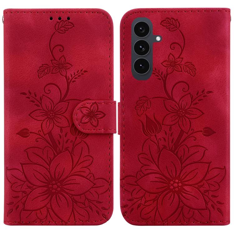 Lily Embossed Leather Phone Case, For Samsung Galaxy S26 Edge 5G, For Samsung Galaxy S26 Ultra 5G, For Samsung Galaxy S26 5G, For Samsung Galaxy S25 FE 5G