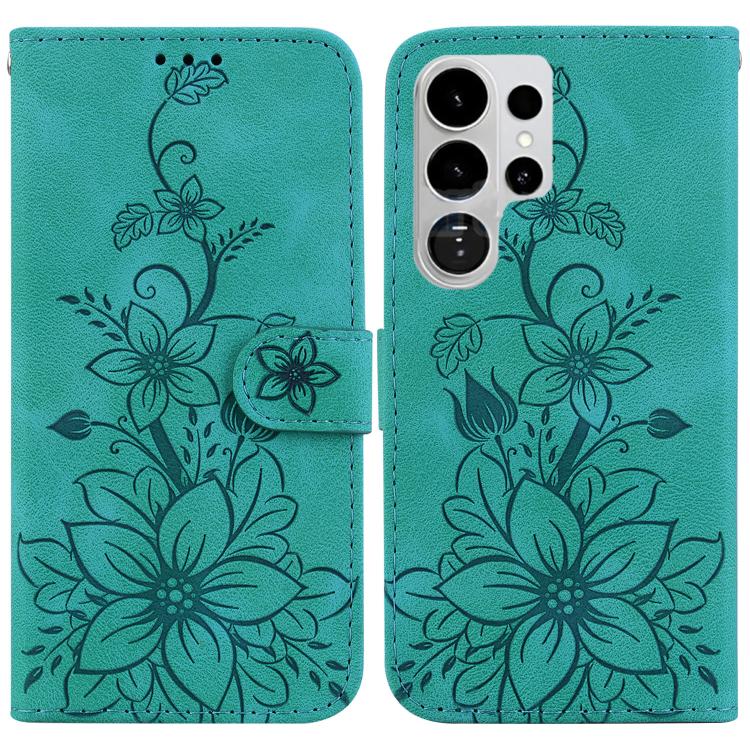 Lily Embossed Leather Phone Case, For Samsung Galaxy S26 Edge 5G, For Samsung Galaxy S26 Ultra 5G, For Samsung Galaxy S26 5G, For Samsung Galaxy S25 FE 5G