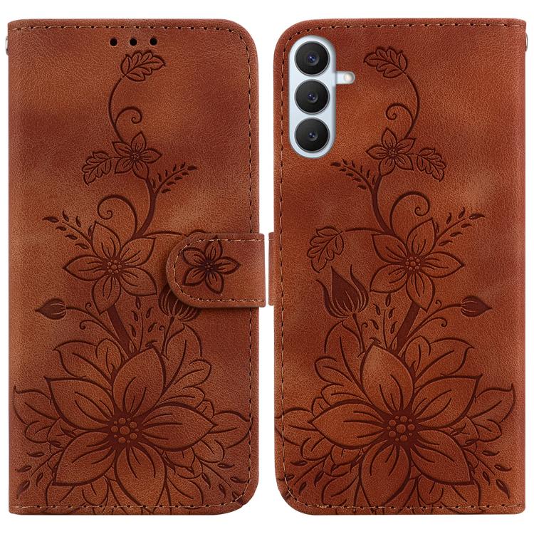 Lily Embossed Leather Phone Case, For Galaxy S26 FE 5G, For Samsung Galaxy S26+ 5G, For Samsung Galaxy S26 Edge 5G, For Samsung Galaxy S26 Ultra 5G