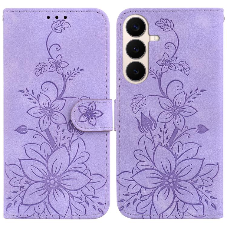Lily Embossed Leather Phone Case, For Galaxy S26 FE 5G, For Samsung Galaxy S26+ 5G, For Samsung Galaxy S26 Edge 5G, For Samsung Galaxy S26 Ultra 5G