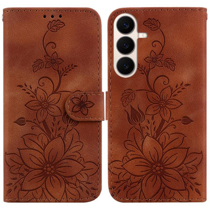 Lily Embossed Leather Phone Case, For Galaxy S26 FE 5G, For Samsung Galaxy S26+ 5G, For Samsung Galaxy S26 Edge 5G, For Samsung Galaxy S26 Ultra 5G