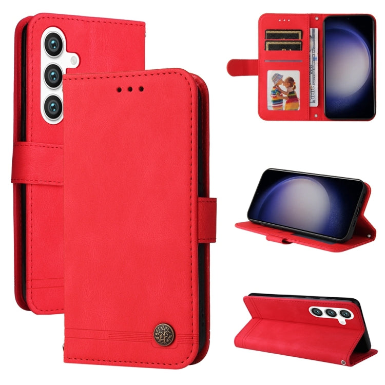 Skin Feel Life Tree Metal Button Leather Phone Case, For Samsung Galaxy S26 5G, For Samsung Galaxy S25 Edge 5G, For Samsung Galaxy S25 5G, For Samsung Galaxy S25+ 5G