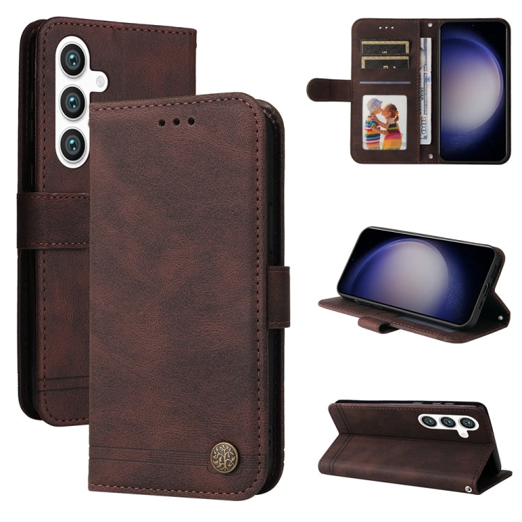 Skin Feel Life Tree Metal Button Leather Phone Case, For Samsung Galaxy S26 5G, For Samsung Galaxy S25 Edge 5G, For Samsung Galaxy S25 5G, For Samsung Galaxy S25+ 5G