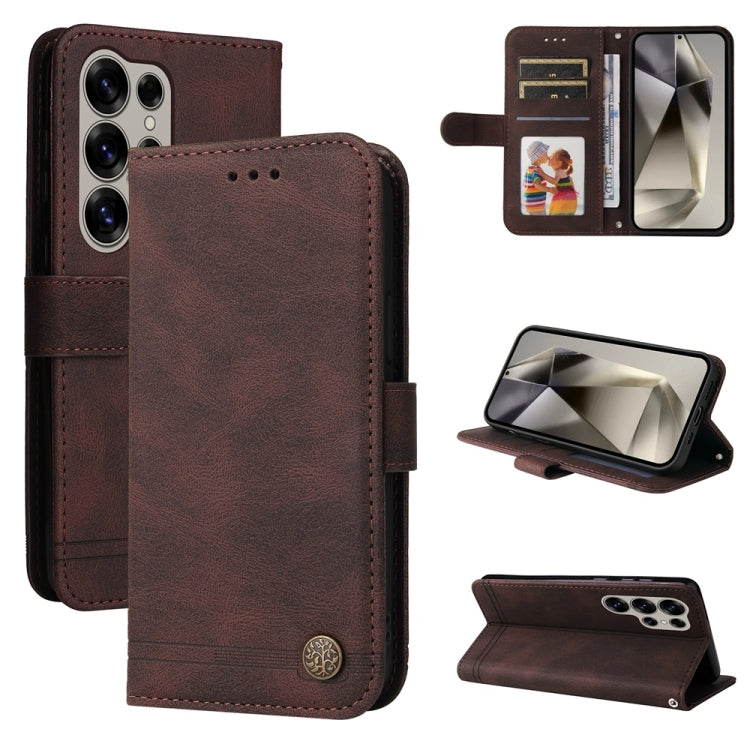 Skin Feel Life Tree Metal Button Leather Phone Case, For Samsung Galaxy S25 Ultra 5G, For Samsung Galaxy S24 FE 5G