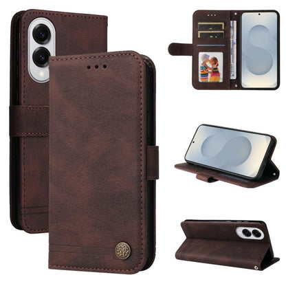 Skin Feel Life Tree Metal Button Leather Phone Case, For Samsung Galaxy S26 5G, For Samsung Galaxy S25 Edge 5G, For Samsung Galaxy S25 5G, For Samsung Galaxy S25+ 5G