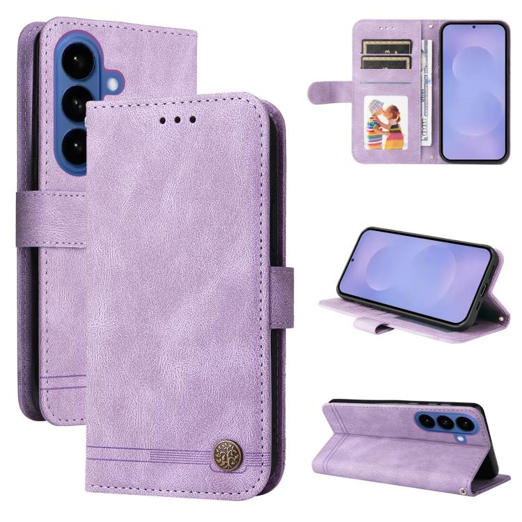 Skin Feel Life Tree Metal Button Leather Phone Case, For Samsung Galaxy S26+ 5G, For Samsung Galaxy S26 Edge 5G, For Samsung Galaxy S26 Ultra 5G, For Samsung Galaxy S26 5G