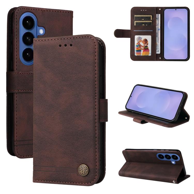 Skin Feel Life Tree Metal Button Leather Phone Case, For Samsung Galaxy S26+ 5G, For Samsung Galaxy S26 Edge 5G, For Samsung Galaxy S26 Ultra 5G, For Samsung Galaxy S26 5G
