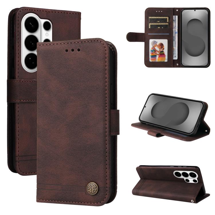 Skin Feel Life Tree Metal Button Leather Phone Case, For Samsung Galaxy S26+ 5G, For Samsung Galaxy S26 Edge 5G, For Samsung Galaxy S26 Ultra 5G, For Samsung Galaxy S26 5G