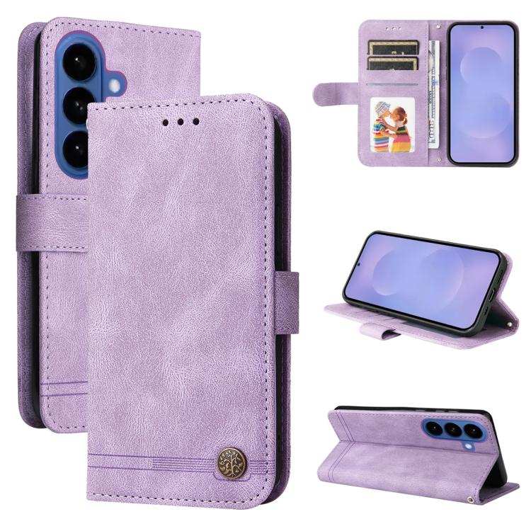 Skin Feel Life Tree Metal Button Leather Phone Case, For Samsung Galaxy S26+ 5G, For Samsung Galaxy S26 Edge 5G, For Samsung Galaxy S26 Ultra 5G, For Samsung Galaxy S26 5G
