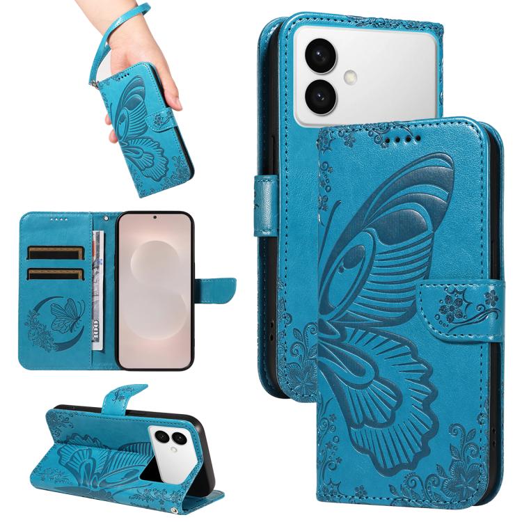 Swallowtail Butterfly Embossed Leather Phone Case, For Galaxy S26 FE 5G, For Galaxy S26+ 5G, For Galaxy S26 Edge 5G, For Galaxy S26 Ultra 5G