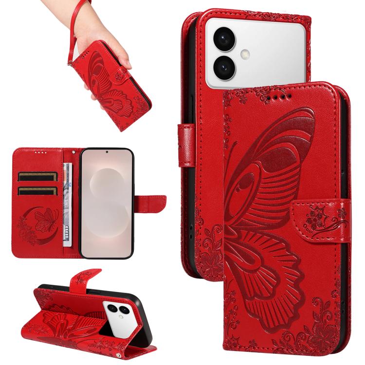 Swallowtail Butterfly Embossed Leather Phone Case, For Galaxy S26 FE 5G, For Galaxy S26+ 5G, For Galaxy S26 Edge 5G, For Galaxy S26 Ultra 5G