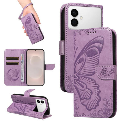 Swallowtail Butterfly Embossed Leather Phone Case, For Galaxy S26 FE 5G, For Galaxy S26+ 5G, For Galaxy S26 Edge 5G, For Galaxy S26 Ultra 5G