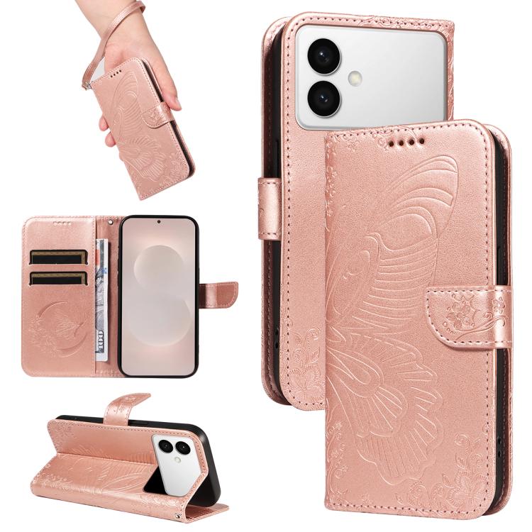 Swallowtail Butterfly Embossed Leather Phone Case, For Galaxy S26 FE 5G, For Galaxy S26+ 5G, For Galaxy S26 Edge 5G, For Galaxy S26 Ultra 5G