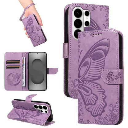 Swallowtail Butterfly Embossed Leather Phone Case, For Galaxy S26 FE 5G, For Galaxy S26+ 5G, For Galaxy S26 Edge 5G, For Galaxy S26 Ultra 5G