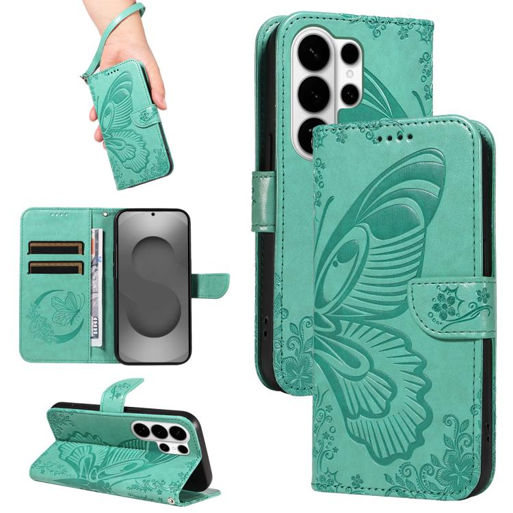 Swallowtail Butterfly Embossed Leather Phone Case, For Galaxy S26 FE 5G, For Galaxy S26+ 5G, For Galaxy S26 Edge 5G, For Galaxy S26 Ultra 5G