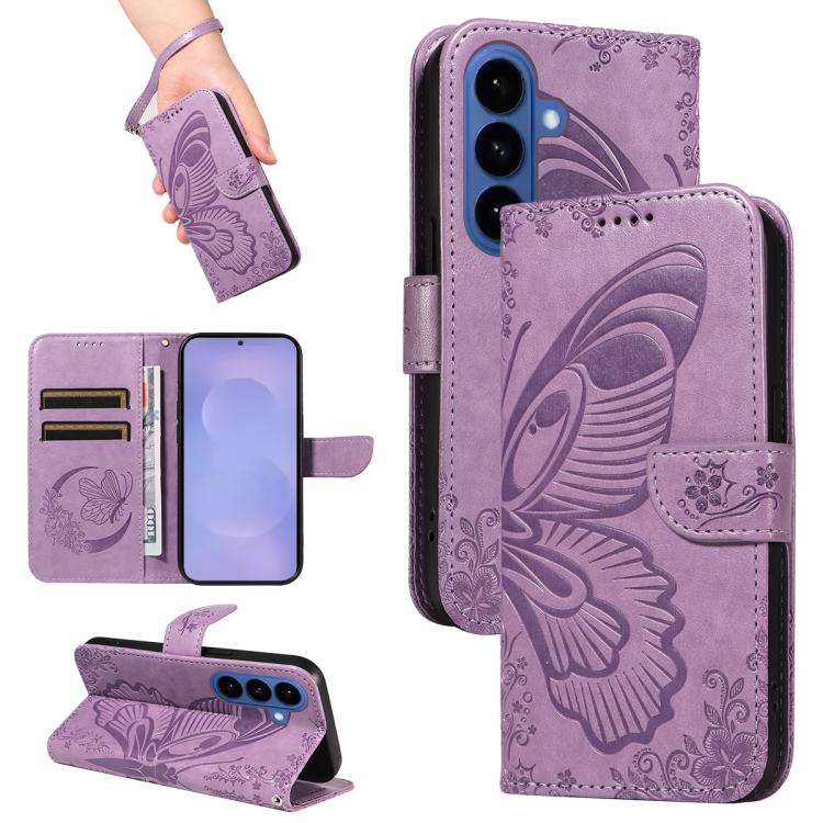 Swallowtail Butterfly Embossed Leather Phone Case, For Galaxy S26 FE 5G, For Galaxy S26+ 5G, For Galaxy S26 Edge 5G, For Galaxy S26 Ultra 5G