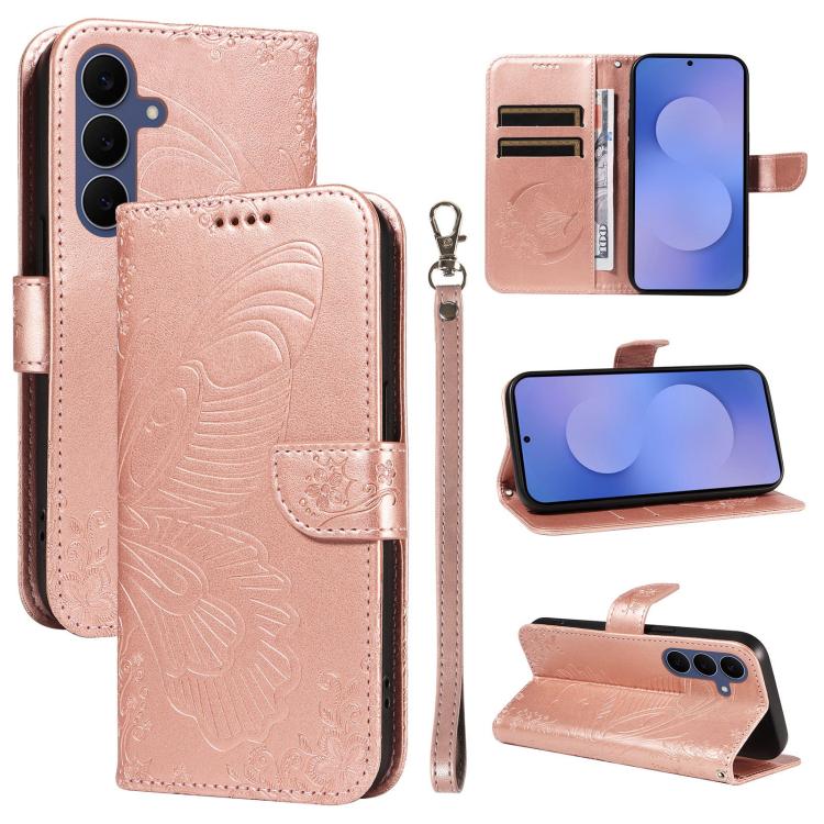Swallowtail Butterfly Embossed Leather Phone Case, For Galaxy S26 FE 5G, For Galaxy S26+ 5G, For Galaxy S26 Edge 5G, For Galaxy S26 Ultra 5G