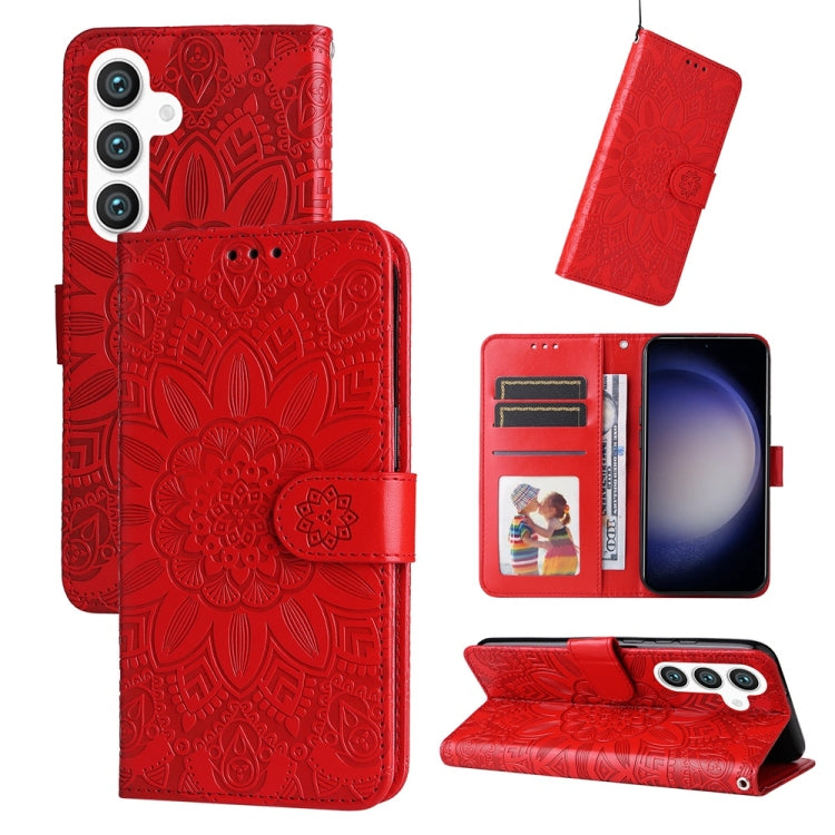 Embossed Sunflower Leather Phone Case, For Galaxy S26 5G, For Galaxy S25 Edge 5G, For Galaxy S25 5G, For Galaxy S25+ 5G