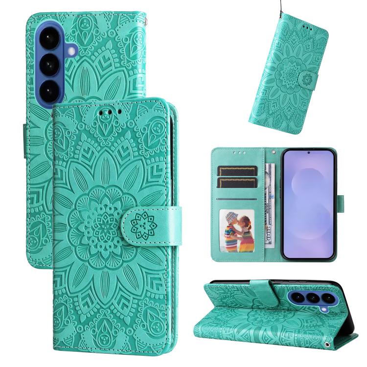 Embossed Sunflower Leather Phone Case, For Galaxy S26 5G, For Galaxy S25 Edge 5G, For Galaxy S25 5G, For Galaxy S25+ 5G
