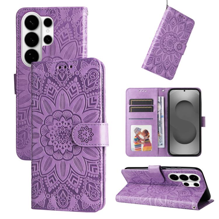 Embossed Sunflower Leather Phone Case, For Galaxy S26 FE 5G, For Galaxy S26+ 5G, For Galaxy S26 Edge 5G, For Galaxy S26 Ultra 5G