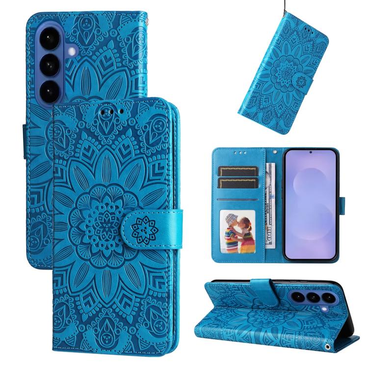 Embossed Sunflower Leather Phone Case, For Galaxy S26 FE 5G, For Galaxy S26+ 5G, For Galaxy S26 Edge 5G, For Galaxy S26 Ultra 5G