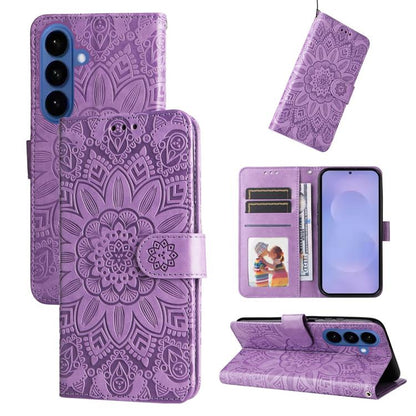 Embossed Sunflower Leather Phone Case, For Galaxy S26 FE 5G, For Galaxy S26+ 5G, For Galaxy S26 Edge 5G, For Galaxy S26 Ultra 5G