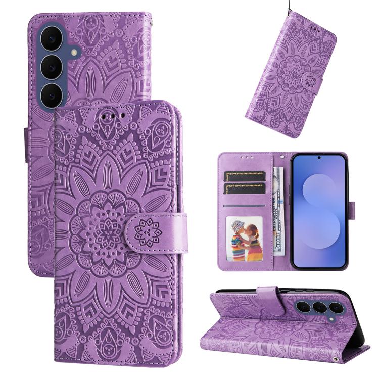 Embossed Sunflower Leather Phone Case, For Galaxy S26 FE 5G, For Galaxy S26+ 5G, For Galaxy S26 Edge 5G, For Galaxy S26 Ultra 5G