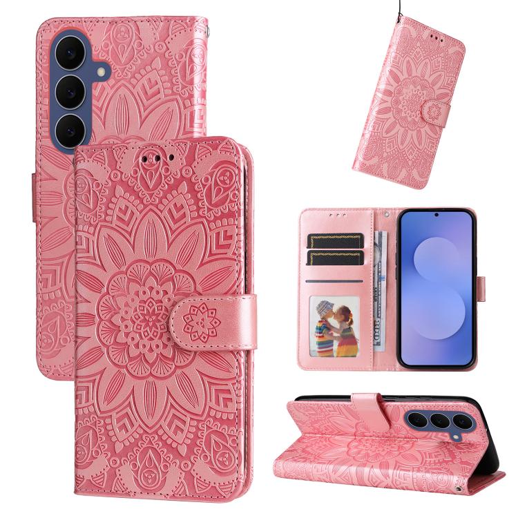 Embossed Sunflower Leather Phone Case, For Galaxy S26 FE 5G, For Galaxy S26+ 5G, For Galaxy S26 Edge 5G, For Galaxy S26 Ultra 5G