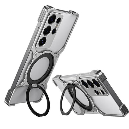 Mechanical Arm Borderless MagSafe Holder Metal Phone Case, For Samsung Galaxy S25 5G, For Samsung Galaxy S25+ 5G, For Samsung Galaxy S25 Ultra 5G, For Samsung Galaxy S24 Ultra 5G