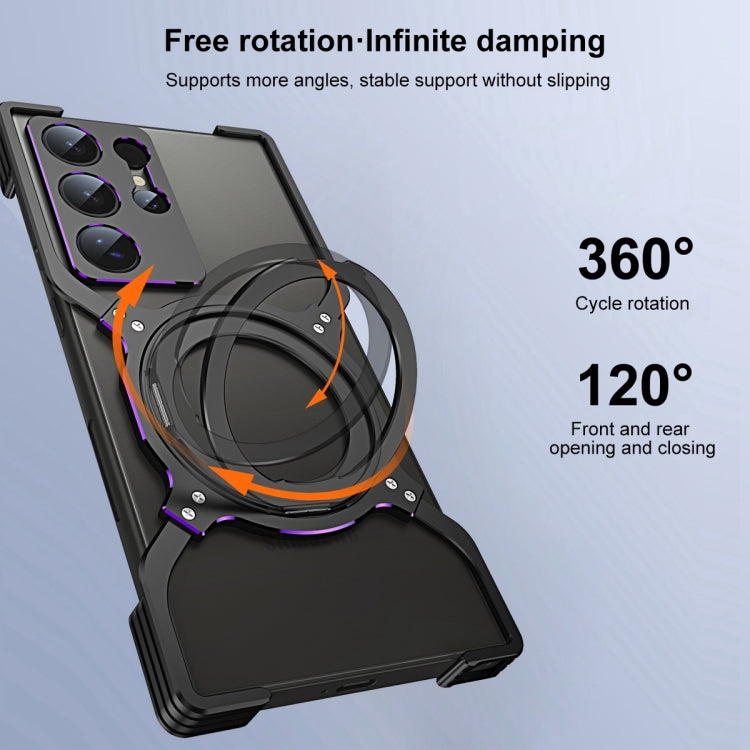 Mechanical Arm Borderless MagSafe Holder Metal Phone Case, For Samsung Galaxy S25 5G, For Samsung Galaxy S25+ 5G, For Samsung Galaxy S25 Ultra 5G, For Samsung Galaxy S24 Ultra 5G