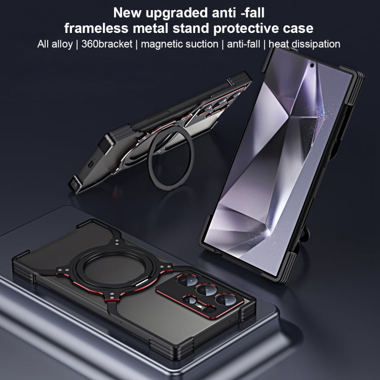 Mechanical Arm Borderless MagSafe Holder Metal Phone Case, For Samsung Galaxy S25 5G, For Samsung Galaxy S25+ 5G, For Samsung Galaxy S25 Ultra 5G, For Samsung Galaxy S24 Ultra 5G