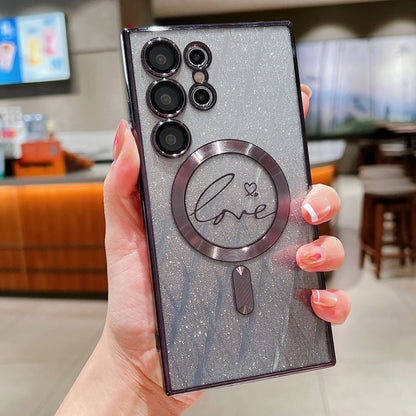 Dual-Love Leaves Gradient Glitter MagSafe TPU Phone Case, For Samsung Galaxy S25 5G, For Samsung Galaxy S25+ 5G, For Samsung Galaxy S25 Ultra 5G, For Samsung Galaxy S24 Ultra 5G