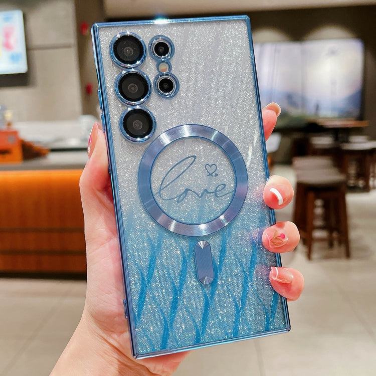 Dual-Love Leaves Gradient Glitter MagSafe TPU Phone Case, For Samsung Galaxy S25 5G, For Samsung Galaxy S25+ 5G, For Samsung Galaxy S25 Ultra 5G, For Samsung Galaxy S24 Ultra 5G