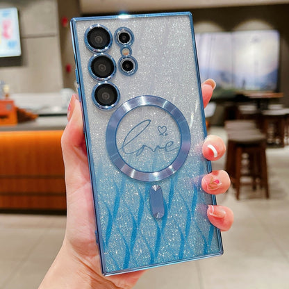 Dual-Love Leaves Gradient Glitter MagSafe TPU Phone Case, For Samsung Galaxy S25 5G, For Samsung Galaxy S25+ 5G, For Samsung Galaxy S25 Ultra 5G, For Samsung Galaxy S24 Ultra 5G