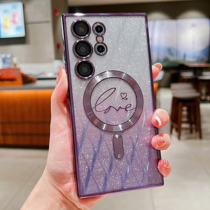 Dual-Love Leaves Gradient Glitter MagSafe TPU Phone Case, For Samsung Galaxy S25 5G, For Samsung Galaxy S25+ 5G, For Samsung Galaxy S25 Ultra 5G, For Samsung Galaxy S24 Ultra 5G